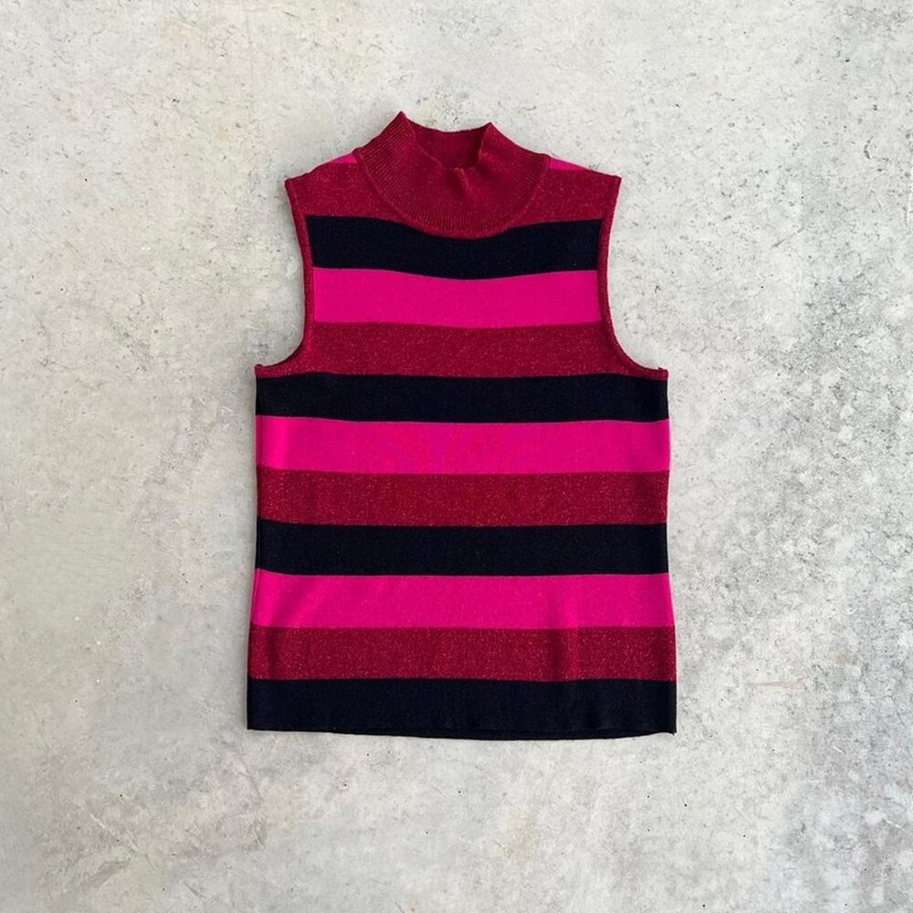Vintage Y2K Stretchy Striped Mockneck Top Sweater Shirt Women's Small